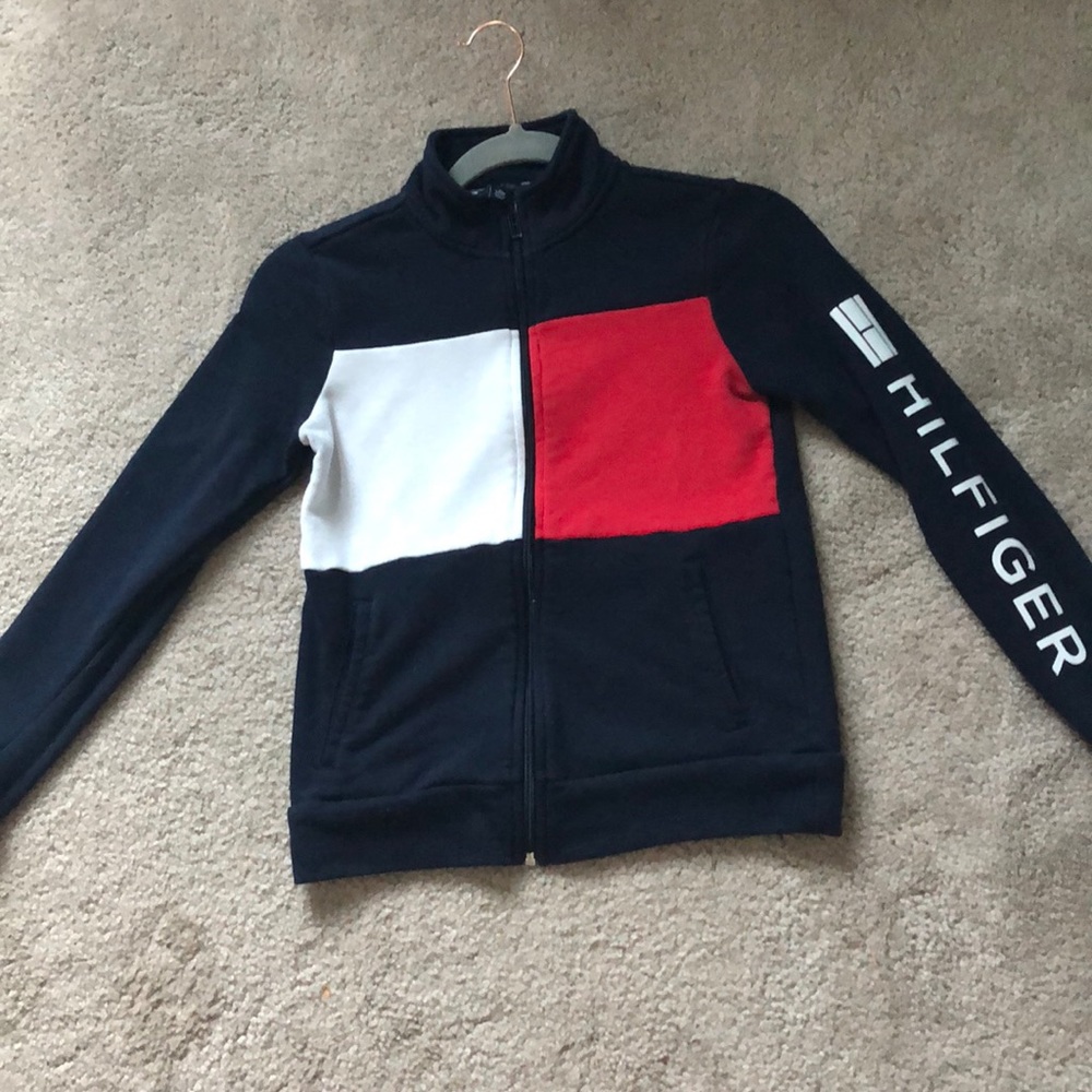 red white and blue tommy hilfiger zip up